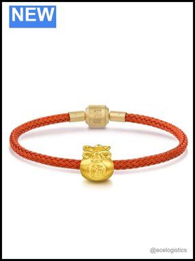 999 Gold Lucky Pouch Charm Bracelet 17cm Hand Brushed